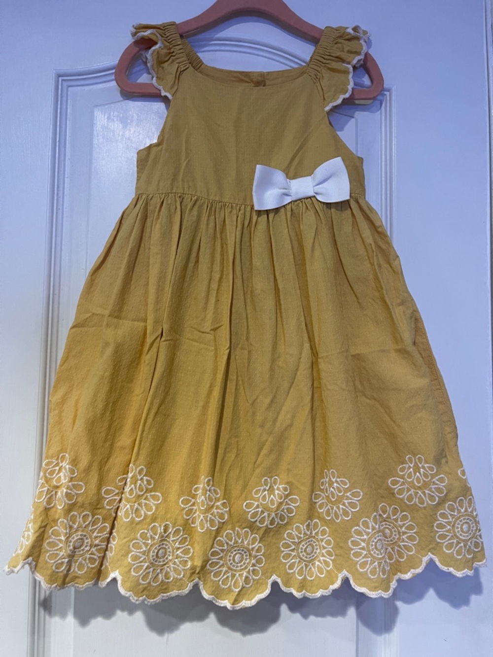 Tahari Mustard Yellow Embroidered Bow Sundress